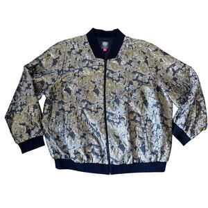 Vince Camuto Women Plus Size Metallic Bomber Jacket 3X Gold Black Floral Brocade